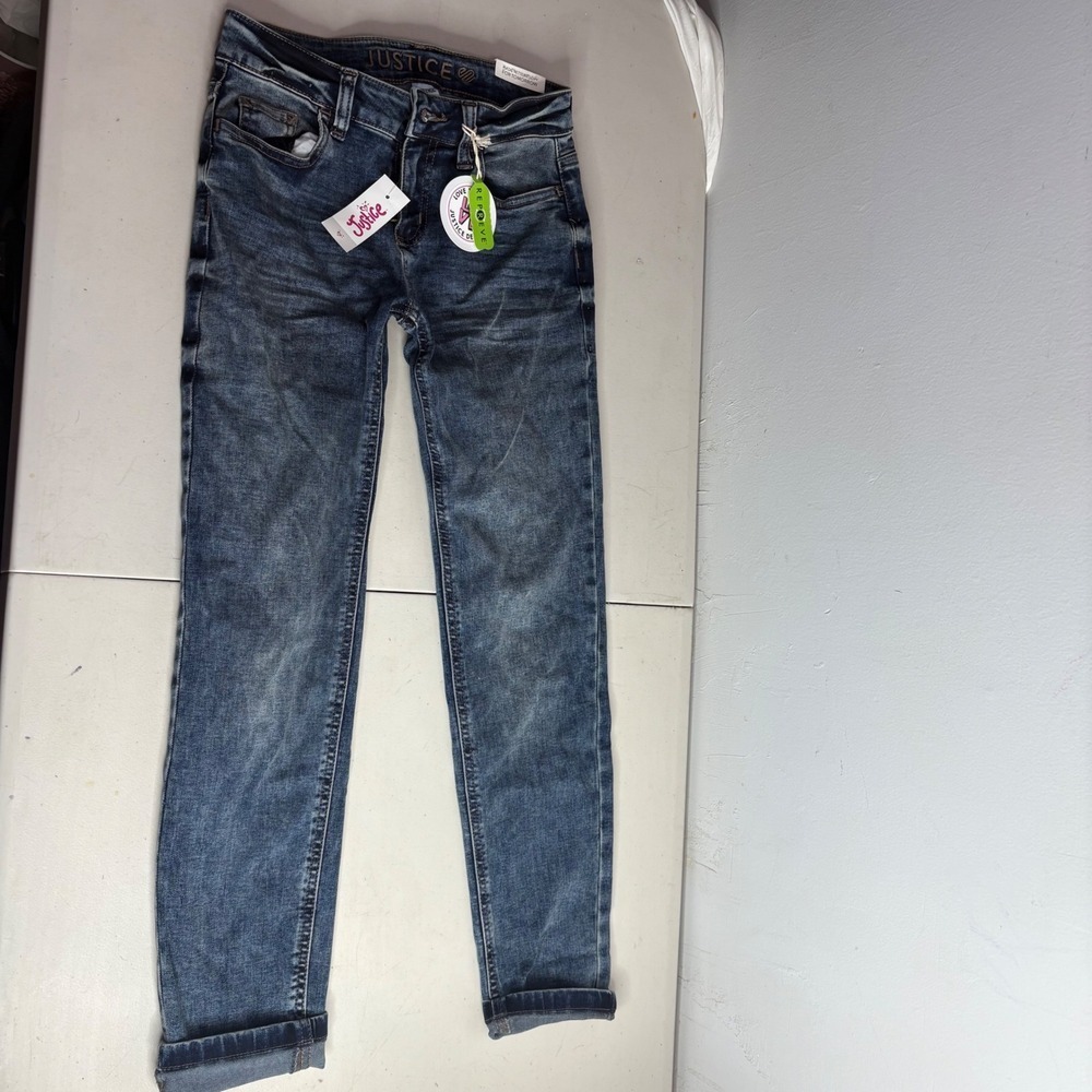Justice Girls Jeans Size 12 Slim Blue Wash Distressed Slim Fit Pants NWT